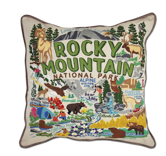 Rocky Mountain National Park Hand - Embroidered Pillow - Veranda Cafe & Mercantile