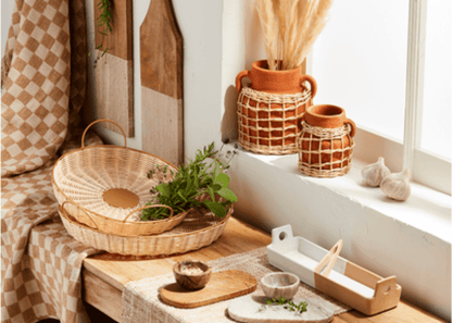 Round Woven and Brass Tray Set - Veranda Cafe & Mercantile
