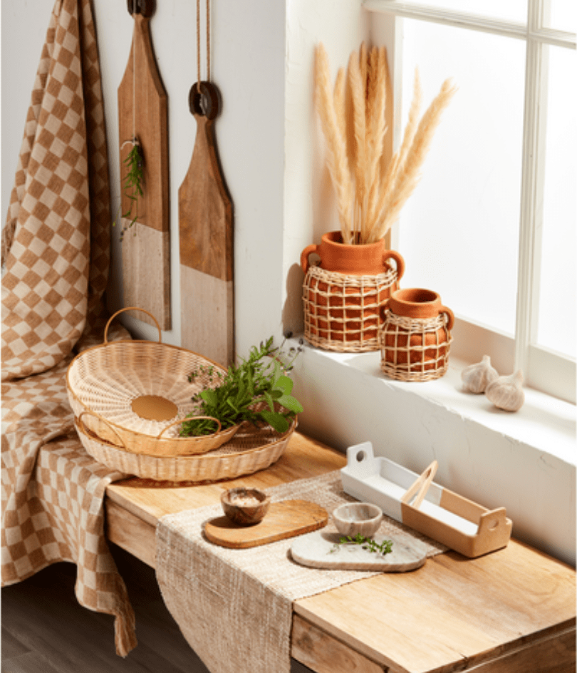 Round Woven and Brass Tray Set - Veranda Cafe & Mercantile