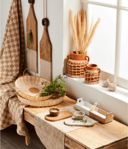 Round Woven and Brass Tray Set - Veranda Cafe & Mercantile