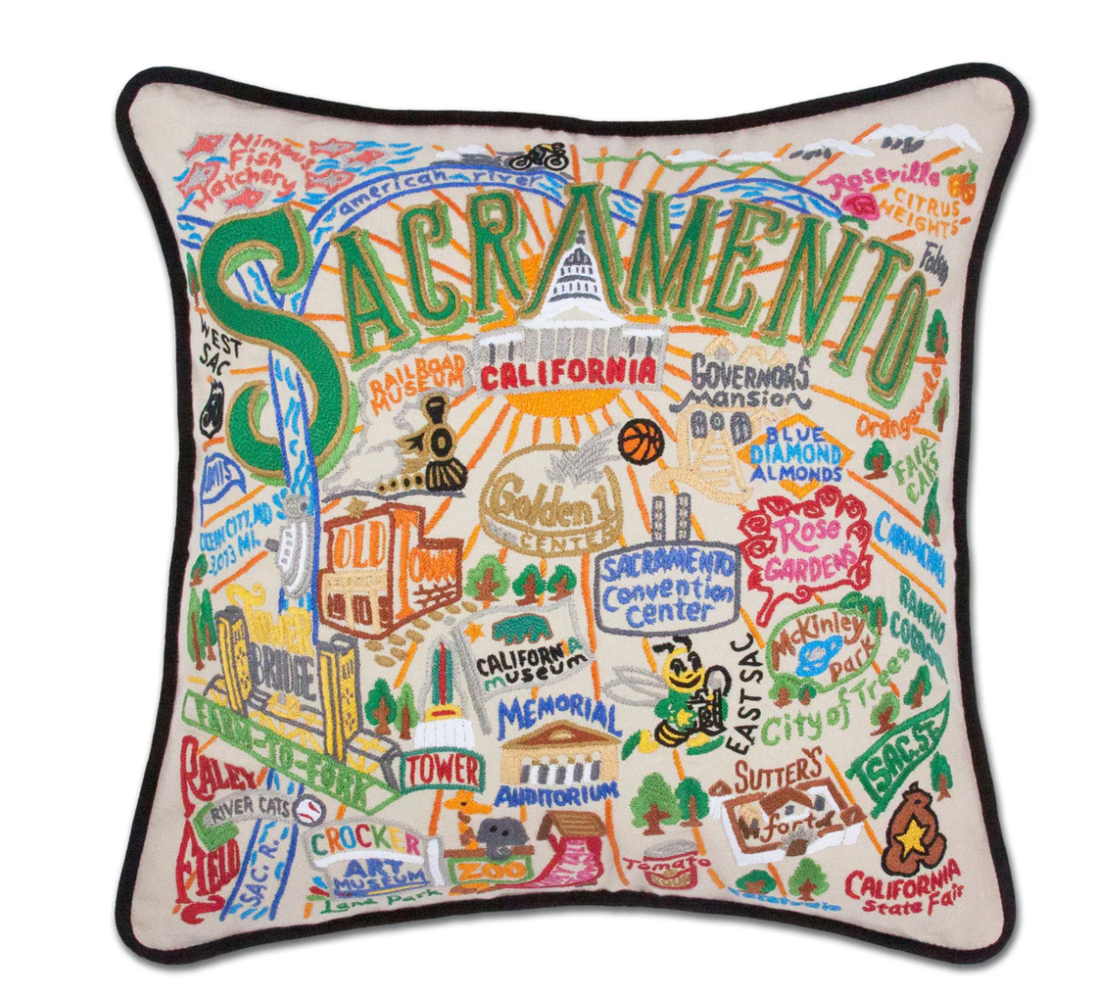 Sacramento Hand - Embroidered Pillow - Veranda Cafe & Mercantile