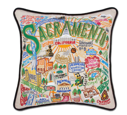 Sacramento Hand - Embroidered Pillow - Veranda Cafe & Mercantile