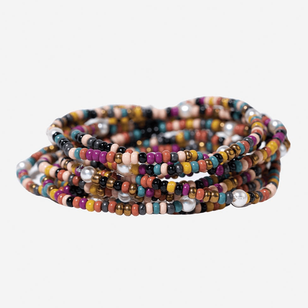 Sage Color Block Beaded 10 Strand Stretch Bracelets Jewel Tone - Veranda Cafe & Mercantile