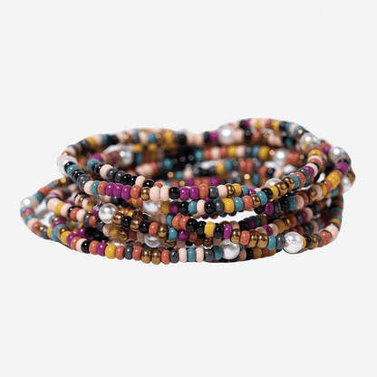 Sage Color Block Beaded 10 Strand Stretch Bracelets Jewel Tone - Veranda Cafe & Mercantile