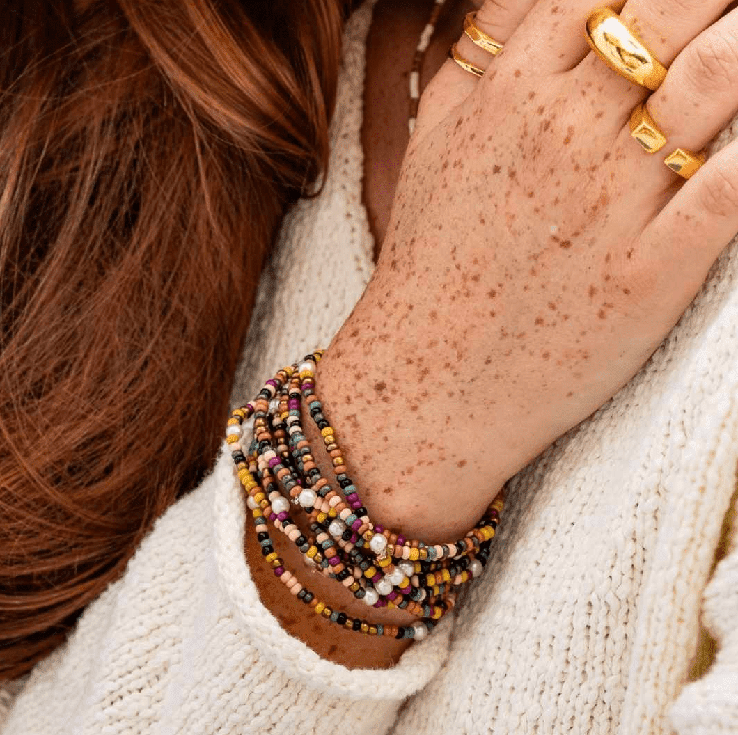 Sage Color Block Beaded 10 Strand Stretch Bracelets Jewel Tone - Veranda Cafe & Mercantile