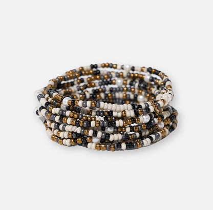 Sage Confetti Beaded 10 Strand Stretch Bracelets Black - Veranda Cafe & Mercantile