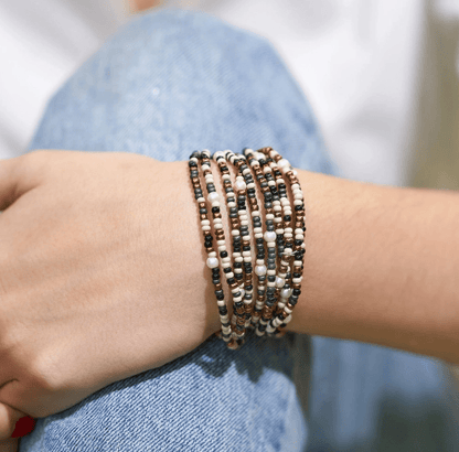 Sage Confetti Beaded 10 Strand Stretch Bracelets Black - Veranda Cafe & Mercantile