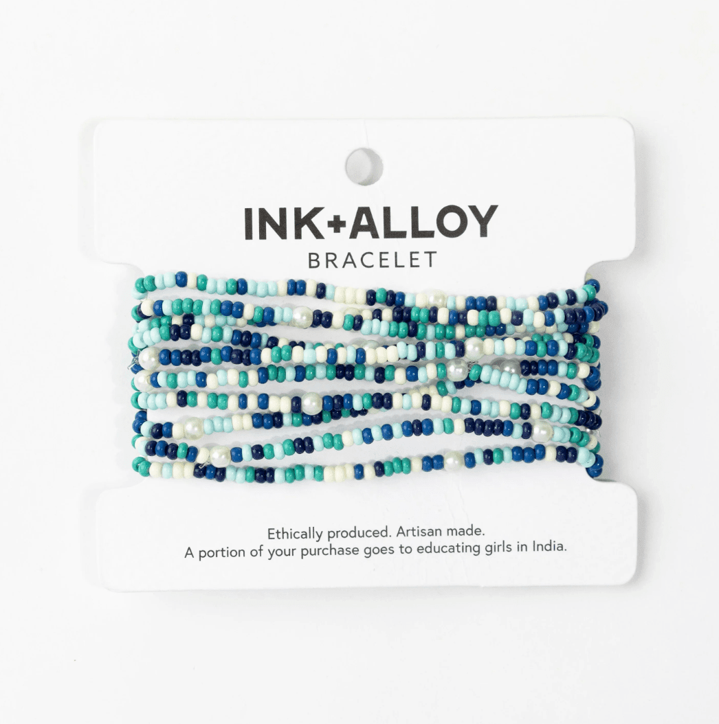 Sage Confetti Beaded 10 Strand Stretch Bracelets Blue - Veranda Cafe & Mercantile