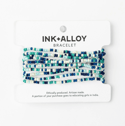 Sage Confetti Beaded 10 Strand Stretch Bracelets Blue - Veranda Cafe & Mercantile