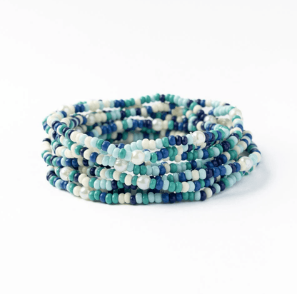 Sage Confetti Beaded 10 Strand Stretch Bracelets Blue - Veranda Cafe & Mercantile