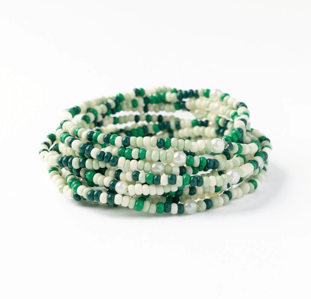 Sage Confetti Beaded 10 Strand Stretch Bracelets Green - Veranda Cafe & Mercantile
