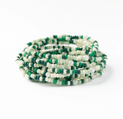 Sage Confetti Beaded 10 Strand Stretch Bracelets Green - Veranda Cafe & Mercantile