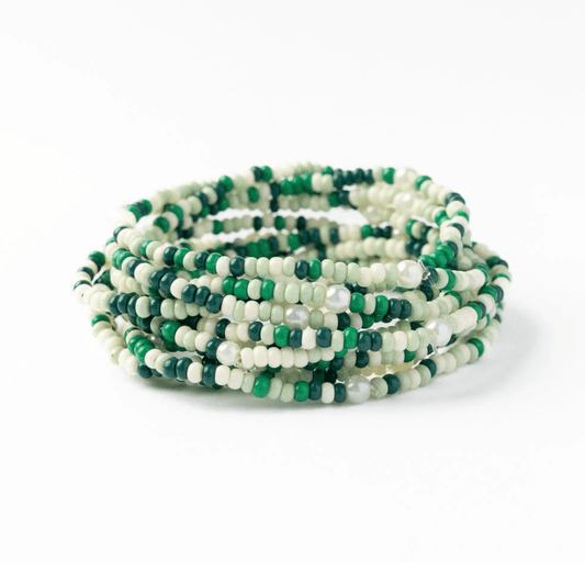 Sage Confetti Beaded 10 Strand Stretch Bracelets Green - Veranda Cafe & Mercantile