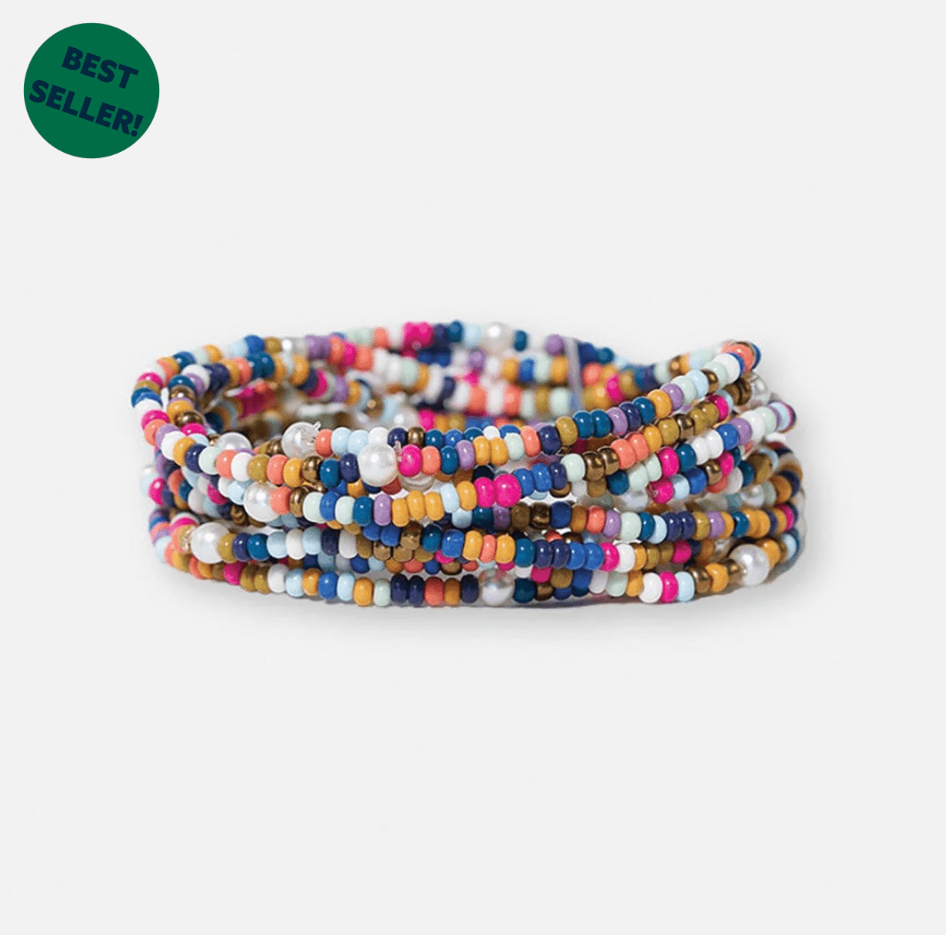 Sage Confetti Beaded 10 Strand Stretch Bracelets Multicolor - Veranda Cafe & Mercantile