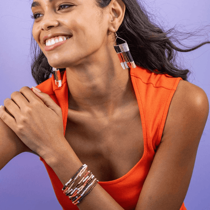 Sage Mixed Colorblocks With Pearls Beaded 10 Strand Stretch Bracelet Set Jaipur - Veranda Cafe & Mercantile