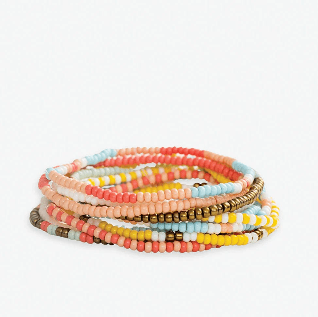 Sage Mixed Patterns Beaded 10 Strand Stretch Bracelet Set Amalfi - Veranda Cafe & Mercantile