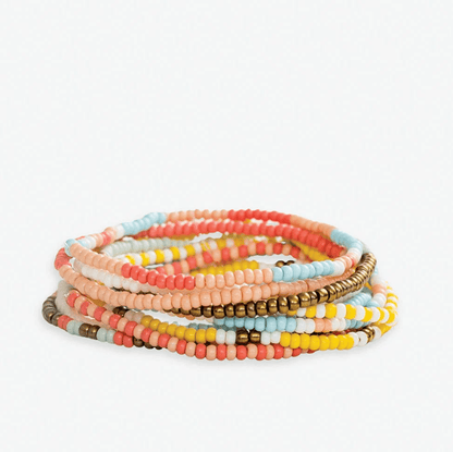 Sage Mixed Patterns Beaded 10 Strand Stretch Bracelet Set Amalfi - Veranda Cafe & Mercantile