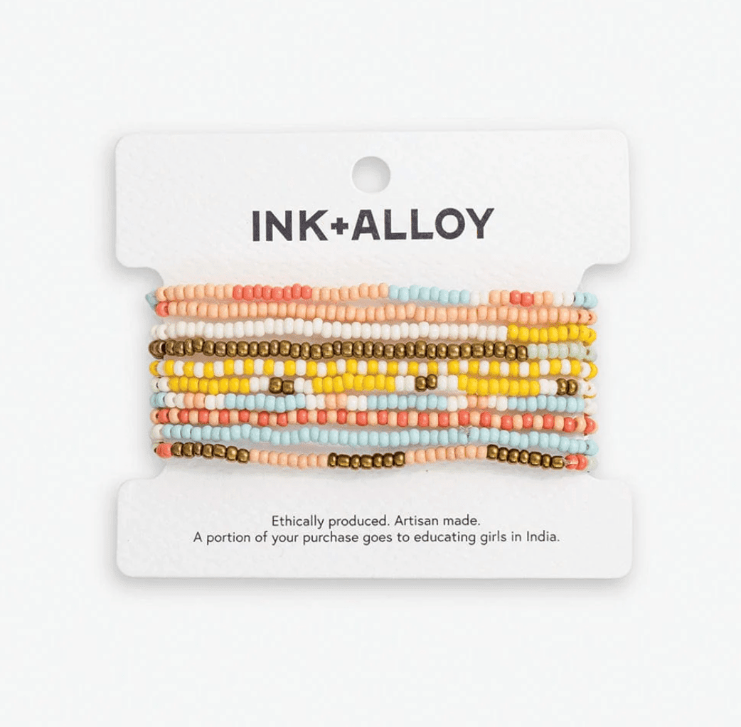 Sage Mixed Patterns Beaded 10 Strand Stretch Bracelet Set Amalfi - Veranda Cafe & Mercantile