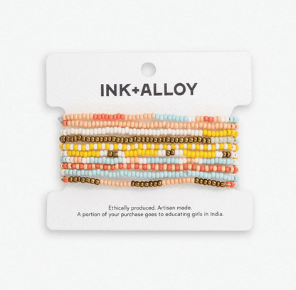 Sage Mixed Patterns Beaded 10 Strand Stretch Bracelet Set Amalfi - Veranda Cafe & Mercantile