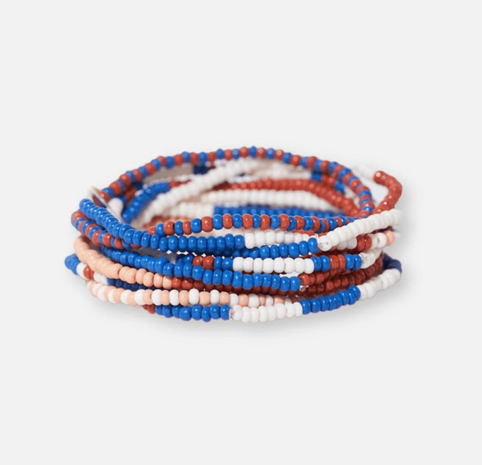 Sage Mixed Stripe Beaded 10 Strand Stretch Bracelet Set Sedona - Veranda Cafe & Mercantile