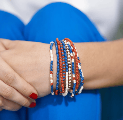 Sage Mixed Stripe Beaded 10 Strand Stretch Bracelet Set Sedona - Veranda Cafe & Mercantile