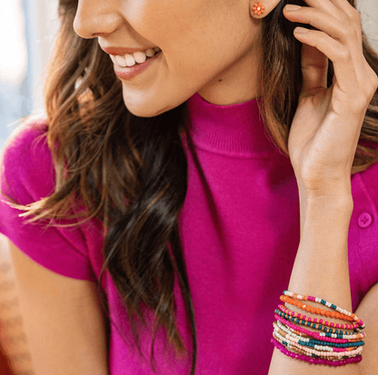 Sage Mixed Stripe Beaded 10 Strand Stretch Bracelets Rainbow - Veranda Cafe & Mercantile