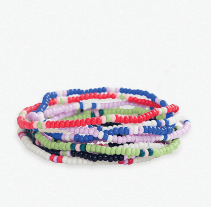 Sage Solid With Stripes Beaded 10 Strand Stretch Bracelet Set Rio - Veranda Cafe & Mercantile