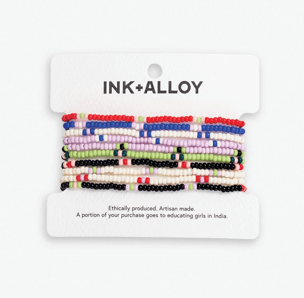 Sage Solid With Stripes Beaded 10 Strand Stretch Bracelet Set Rio - Veranda Cafe & Mercantile