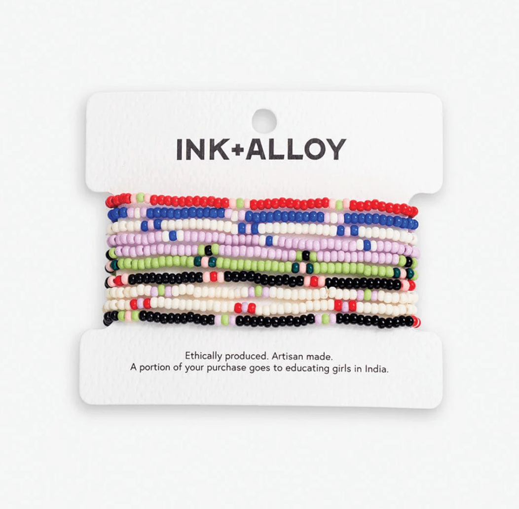 Sage Solid With Stripes Beaded 10 Strand Stretch Bracelet Set Rio - Veranda Cafe & Mercantile