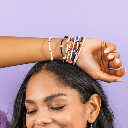 Sage Solid With Stripes Beaded 10 Strand Stretch Bracelet Set Rio - Veranda Cafe & Mercantile