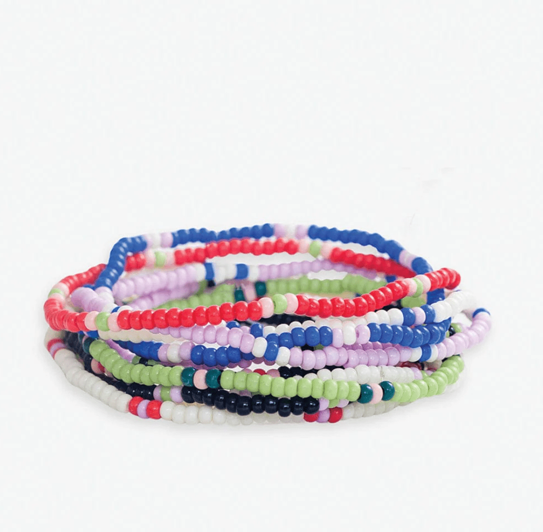 Sage Solid With Stripes Beaded 10 Strand Stretch Bracelet Set Rio - Veranda Cafe & Mercantile