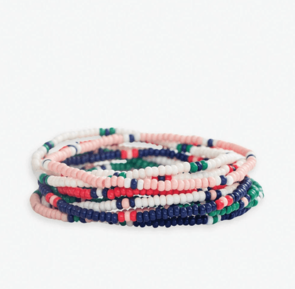 Sage Solid With Stripes Beaded 10 Strand Stretch Bracelet Set St. Tropez - Veranda Cafe & Mercantile