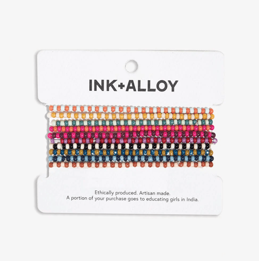 Sage Two Tone Beaded 10 Strand Stretch Bracelets Multicolor - Veranda Cafe & Mercantile