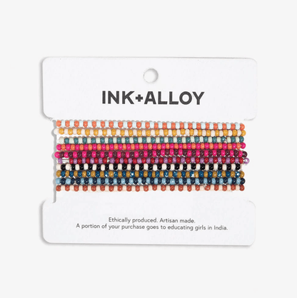 Sage Two Tone Beaded 10 Strand Stretch Bracelets Multicolor - Veranda Cafe & Mercantile