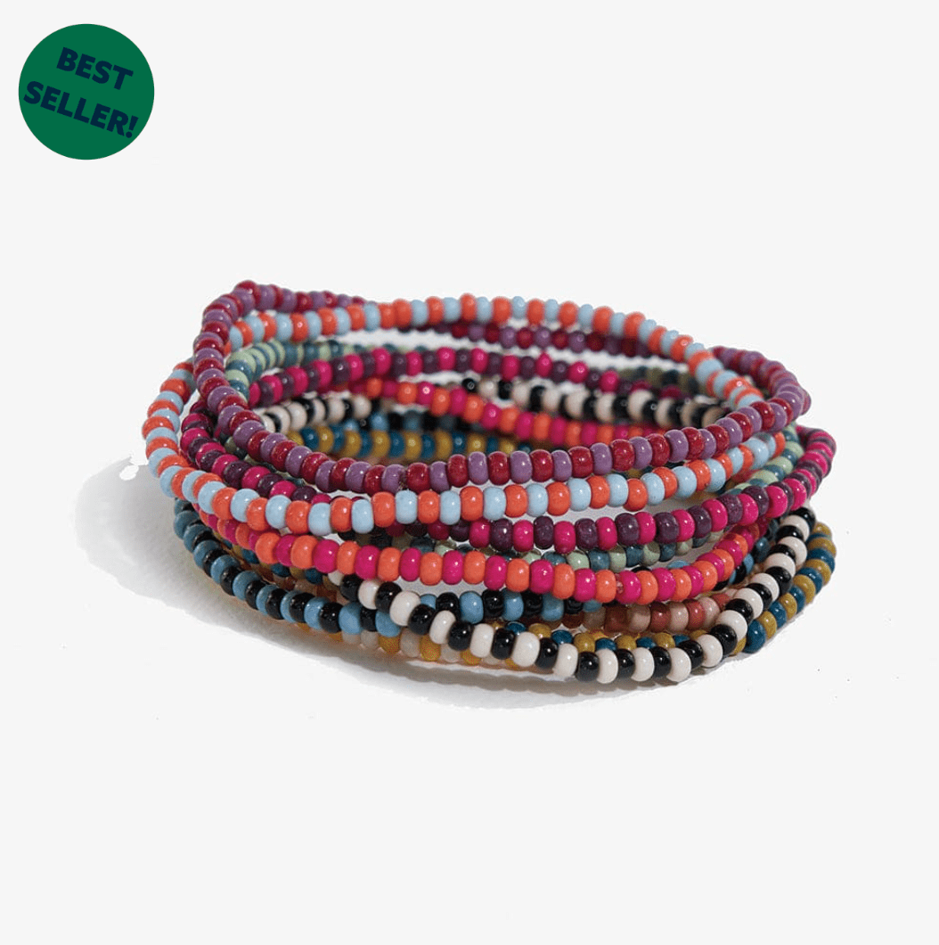 Sage Two Tone Beaded 10 Strand Stretch Bracelets Multicolor - Veranda Cafe & Mercantile