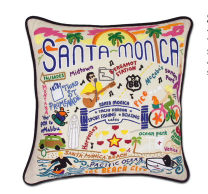 Santa Monica Hand - Embroidered Pillow - Veranda Cafe & Mercantile