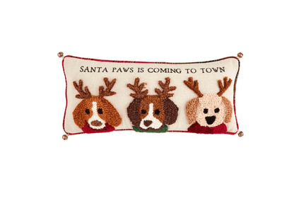 Santa Paws Dog Jingle Hooked Pillow - Veranda Cafe & Mercantile