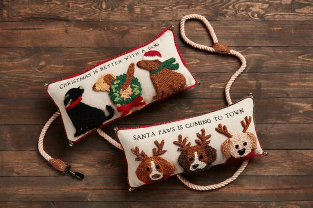 Santa Paws Dog Jingle Hooked Pillow - Veranda Cafe & Mercantile