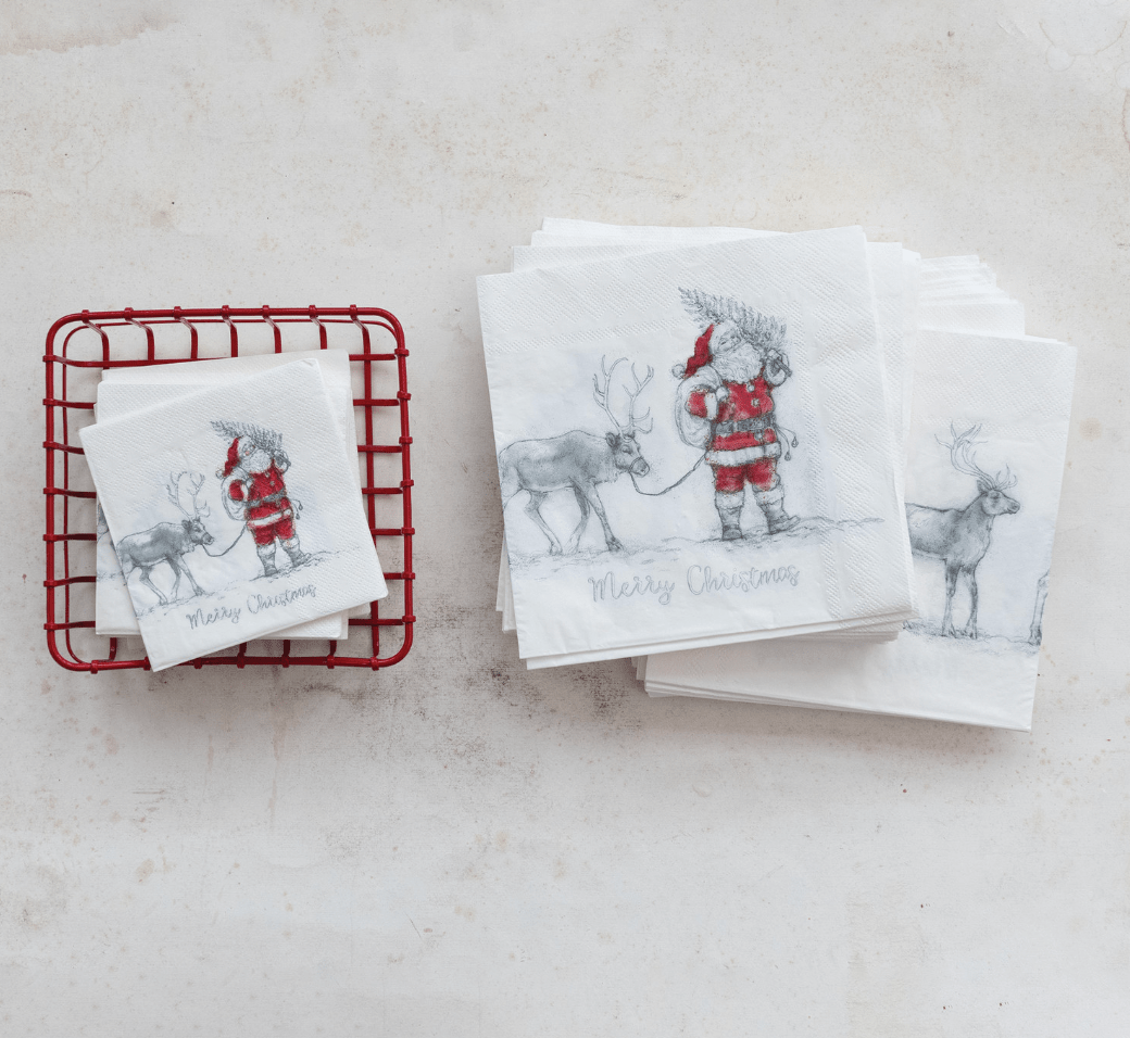 Santa & Reindeer Cocktail Napkins — 50‑Pack - Veranda Cafe & Mercantile