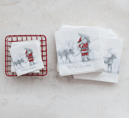 Santa & Reindeer Cocktail Napkins — 50‑Pack - Veranda Cafe & Mercantile