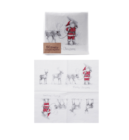 Santa & Reindeer Cocktail Napkins — 50‑Pack - Veranda Cafe & Mercantile