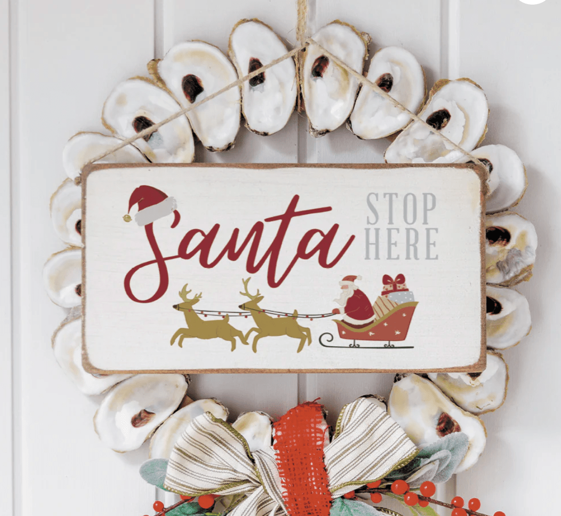 Santa Stop Here Twine Hanging Sign - Veranda Cafe & Mercantile