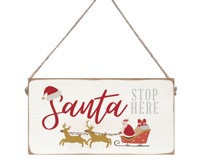 Santa Stop Here Twine Hanging Sign - Veranda Cafe & Mercantile