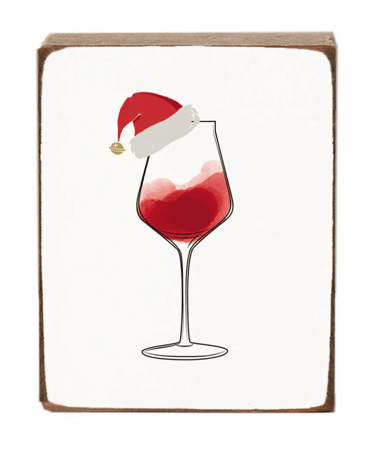 Santa Wine Decorative Wooden Block - Veranda Cafe & Mercantile