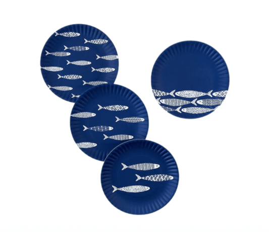 School of Fish "Paper" Melamine Plate - Set of 4 - Veranda Cafe & Mercantile