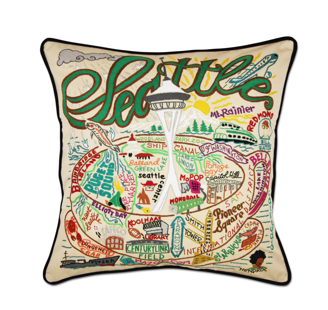Seattle Hand - Embroidered Pillow - Veranda Cafe & Mercantile