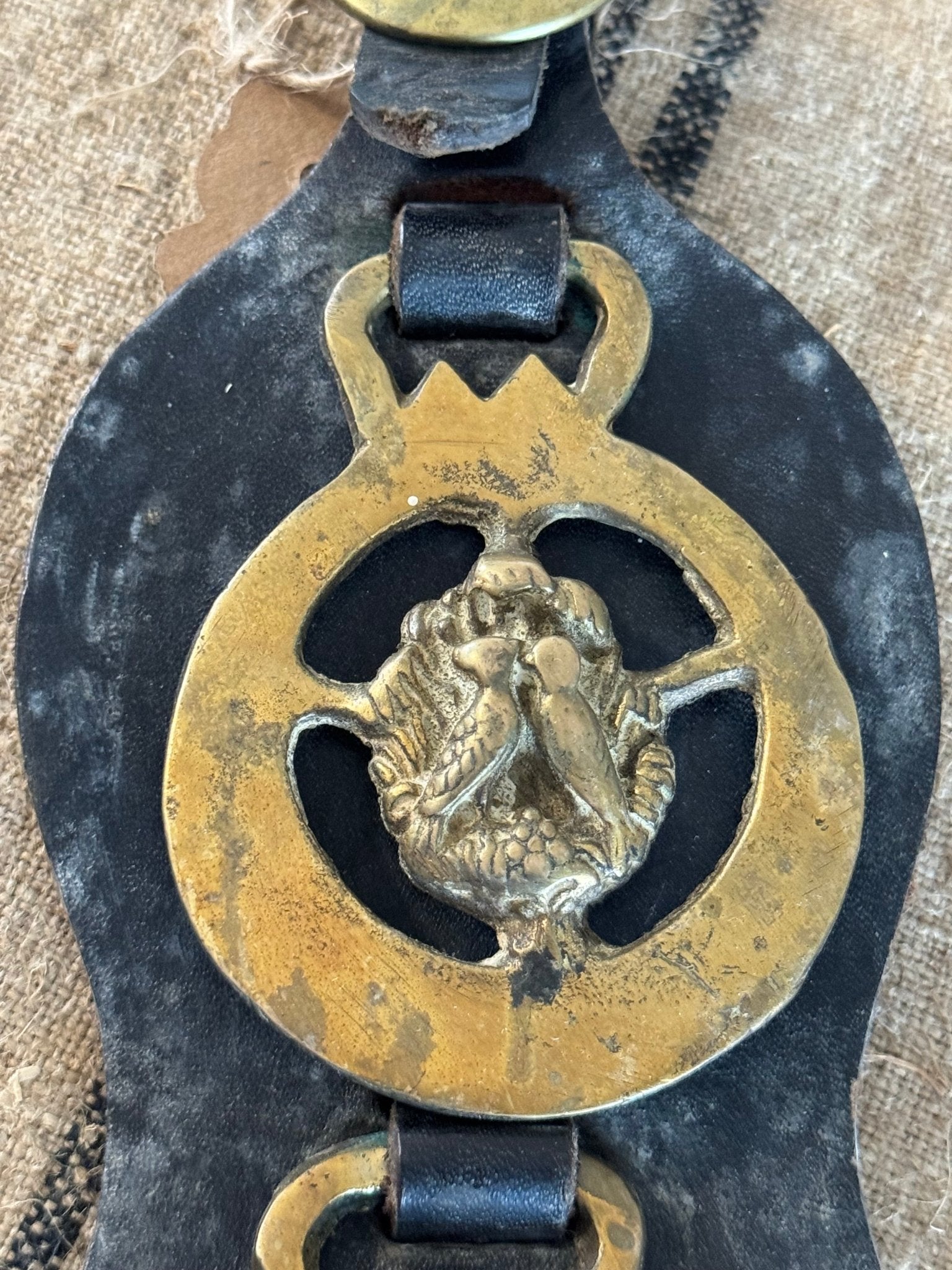 Set of Five Vintage Horse Brasses on Leather Strap - Veranda Cafe & Mercantile