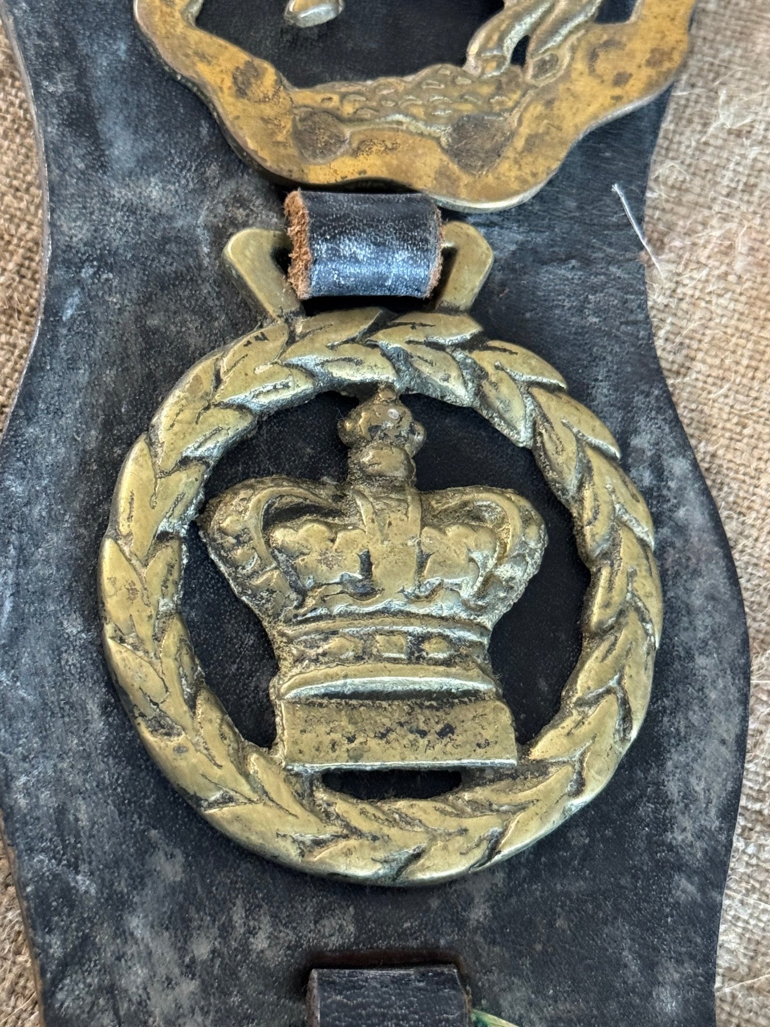 Set of Five Vintage Horse Brasses on Leather Strap - Veranda Cafe & Mercantile