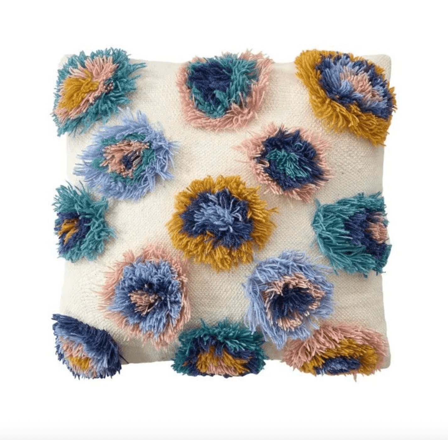 Shaggy Embroidered Pom Poms Pillow - Veranda Cafe & Mercantile