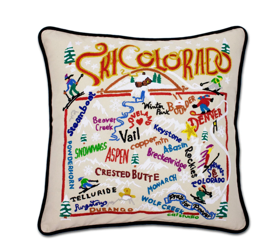 Ski Colorado Hand - Embroidered Pillow - Veranda Cafe & Mercantile